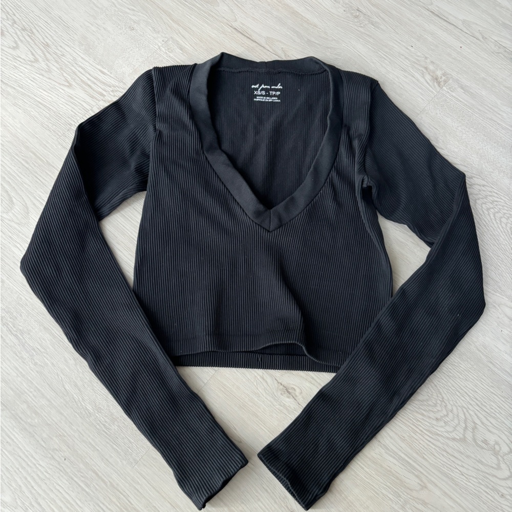 Urban Outfitters Black Ribbed V-Neck Top